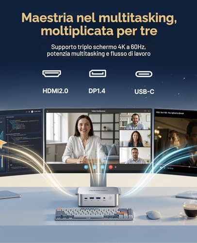 ACEMAGICIAN K1 Mini PC, AMD Ryzen R2544 (Higher Than 3500U/N150/N95, Up to 3.7GHz), 8GB DDR4 256GB SSD Mini Desktop Computer, AMD Radeon Graphics Card, 4K@60Hz Triple Display/Win11 Pro/WiFi 5/BT4.2