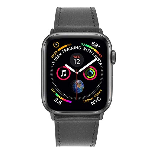 hooroor Leather Bands Compatible Apple Watch Band 38mm 40mm Accessory Replacement Wristband Sport Strap for Iwatch Nike+, Series 4 3 2 1, Edition, Stainless Steel Metal Buckle (Black-38 mm 40mm)