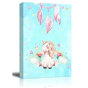 Canvas Wall Art - Hand Drawn Sleeping Unicorn and The Dreamcatcher - Giclee Print Kid