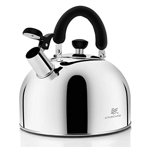 Stainless Steel Whistling Tea Kettle Tea Pot, Tea Kettles Stovetop 4.3Qt Large Capacity, Capsule Base Tea Pots for Stove Top (Silver Tone) by Ecpurchase