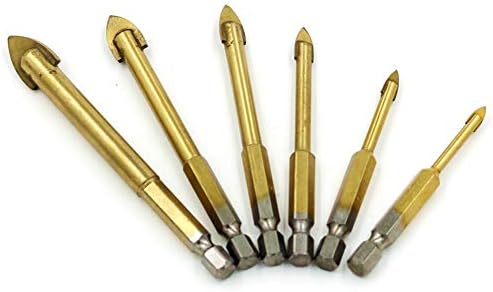 Sunxenze 6pcs Tungsten Carbide Glass Drill Bit Set 1/4" Hex Shank，Alloy triangle bit for Ceramic Tile Marble Mirror Glass