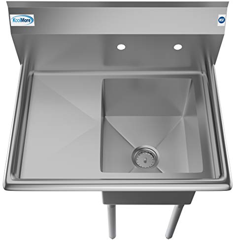 KoolMore 1 Compartment Stainless Steel NSF Commercial Kitchen Prep & Utility Sink with Drainboard - Bowl Size 14" x 16" x 11"