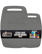 Gorilla Grip Original Oversized Cutting Board Set, 3 Piece, for Kitchen, Easy Grip Handle, Easy Clean in Dishwasher, Non Porous, Boards are Extra Large and Thick, Juice Grooves