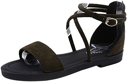 shitou Women Flat Sandals Cross Straps Open Toe Buckle Low Heel Sandals Wedge Summer