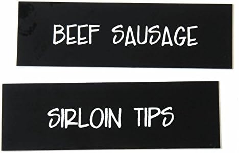 Black Vinyl Channel Tag Meat Name Insert Set White Imprint - 3 1/2"L x 1 1/4"H