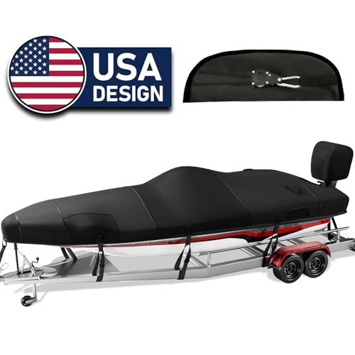 Photo 1 of Fuprosico Boat Cover with Ratchet to Tighten The Hem,1200D Heavy Duty Boat Covers,14-16ft Hurricane-Proof Bass Boat Cover,100% Waterproof Bass Tracker Cover with Motor Cover for Trailer,Mooring,Black