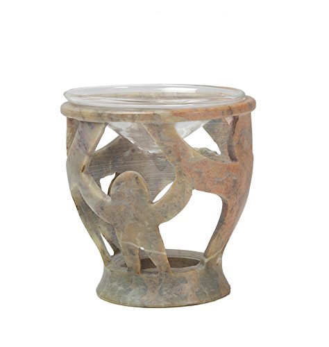 Aroma Oil Burner Candle Burner Tea Light Holder with Natural Soapstone Unique Cut-outs