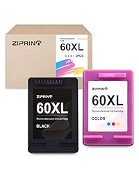 ZIPRINT Remanufactured Ink Cartridge Replacement for HP 60XL 60 XL for HP Photosmart C4795 C4680 D110a Deskjet F4480 F2430 D2530 D2680 D1660 D2660 Envy 120 111 (1 Black, 1 Tri-Color)