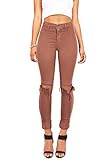 Vibrant Women's Juniors Faded High Waist Jeans w Knee Rips