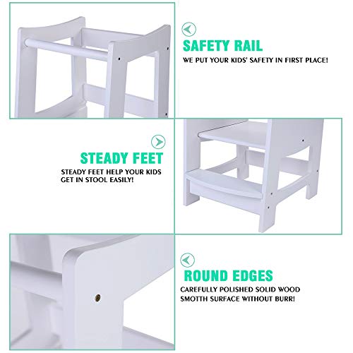 EGREE Toddlers Kitchen Step Stool with Safety Rail Kids Wooden Standing