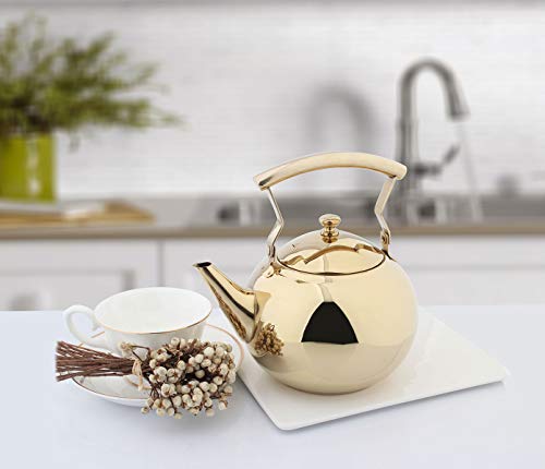OMGard Gold Tea Pot with Infuser Loose Tea Leaf Filter 2 Liter Stainless Steel Teapot Coffee Water Small Kettle Strainer Set Warmer Teakettle for Stovetop Induction Stove Top 2.1 Quart / 68 Ounce - Thumbnail 6