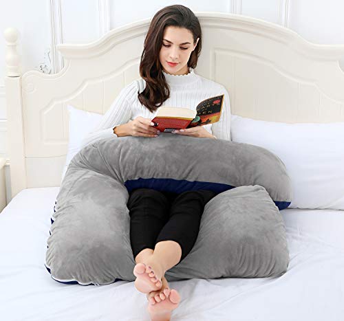 AngQi Pregnancy Body Pillow with Velvet Cover, L Shaped Full Body Pillow for Pregnant Women and Side Sleeping