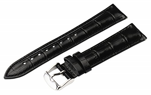 14mm 2 Piece Ss Leather Classic Croco Grain Solid Black Interchangeable Replacement Watch Band Strap