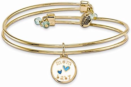 Trinky Things™ Gold-Tone Blue Double Hearts Congrats Blue Stork Bangle Bracelet with Crystals