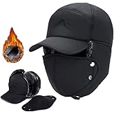 Mens Winter Windproof Warm Hat with Ear Flap,Black Cold Weather Skiing Hunting Fishing Gifts Trapper Hats for Men Women