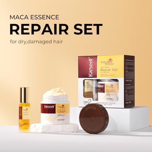 Karseell Collagen Hair Mask & Argan Oil Set, Deep Conditioning Hair Treatment for Dry Damaged Hair, Repair & Moisturize All Hair Types, 16.9 fl oz + 1.69 fl oz