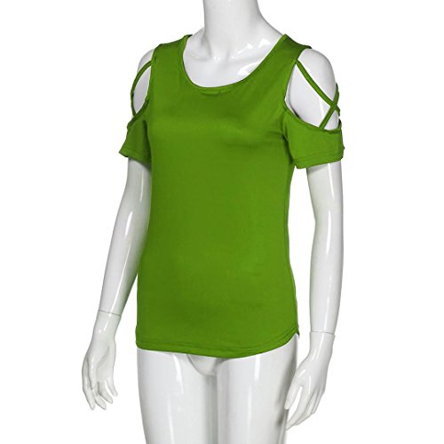 Quartly Women Fashion Strappy Cold Shoulder Tees Shirt Stripe Baggy Tops Loose Summer T-Shirt Pullover Casual Blouse (S, Green) - Thumbnail 4
