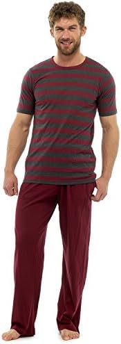 Primo Nightwear Men's Two Tone T Shirt Round Neck Top With Plain Baggy Trousers Large Red With Dark Grey