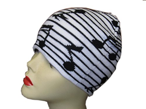 White and Black Music Note Winter Hat Cap Beanie