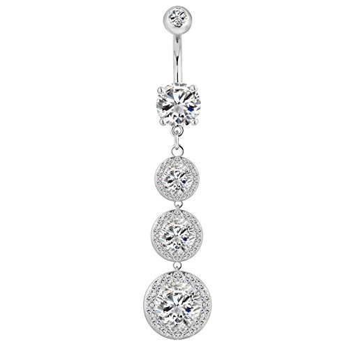 14g Sexy Dangle Triple CZ Crystal Drop Ultra Bling Belly Button Ring