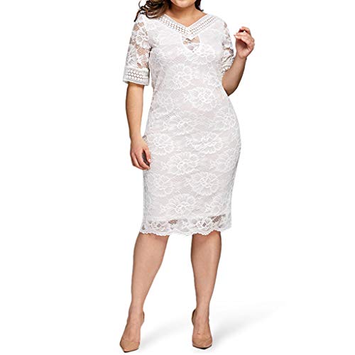 Women Lace Bodycon Dress, Lady Fashion Plus Size Hollow Out Short Sleeve Mini Club Party Dresses (XX-Large, White)