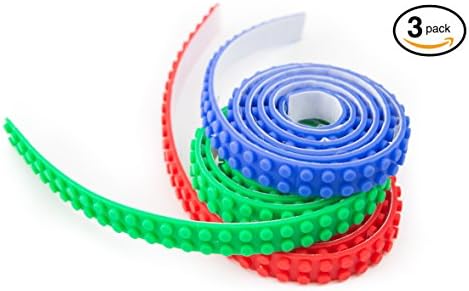 QKIND Lego Tape for Kids, Self-Adhesive, Non-Toxic, Cuttable Flexible and Reusable Kids Play Peel Base Red Blue Green Premium 3 Pack