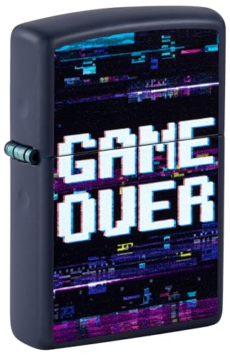Sturmfeuerzeug - Game Over, Navy Matte, Color Image - Nachfüllbar - Wiederverwendbar - Windfestes Design - Geschenkbox - Made in USA