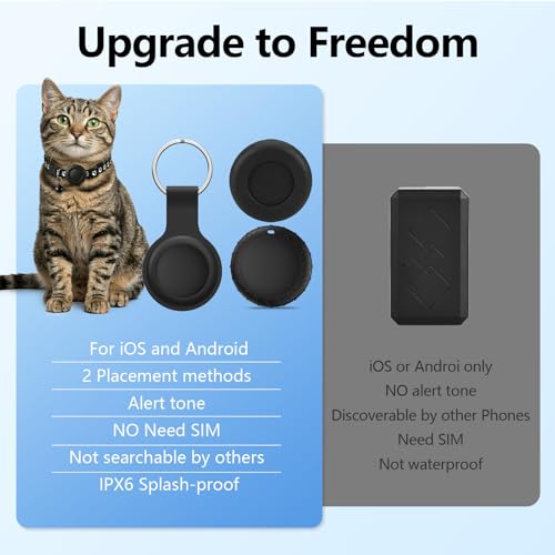 Cat GPS Tracker with Collar, Dog Tracker No Monthly Fee Compatible with iOS and Android, Real-Time Tracking Dog Cat GPS Pet Tracker, Dog Collar Holder with Tracking Device, IPX6 Waterproof - Black