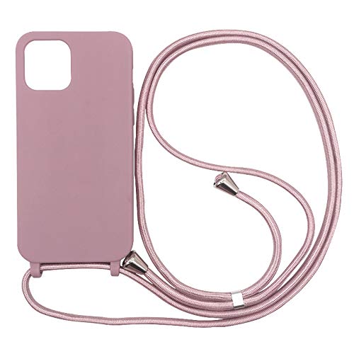 PuYu Zhe Compatible With iPhone 14 Pro Case,Soft Matte Silicone TPU Crossbody Cover with Adjustable Neck Cord Lanyard Strap,Slim Stylish Shockproof Lanyard Case-Sand Pink