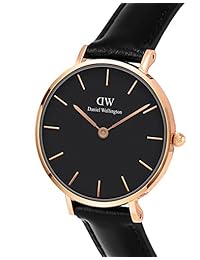 Daniel Wellington 'Petite' oro y piel Casual Reloj de cuarzo clásico, color: negro (Modelo: dw00100224)