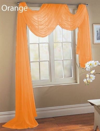 Gorgeous Home 1 PC SOLID ORANGE SCARF VALANCE SOFT SHEER VOILE WINDOW PANEL CURTAIN 216" LONG TOPPER SWAG