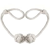 BUZIO 2 – Pack Window Curtain Rope Holdbacks – Decorative Hand-Knitted Cord Cotton Tiebacks for Blackout Curtain, Beige