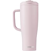 FOHGEE40oz Tumbler with Handle and Magnetic Straw Lid, Double-Wall Vacuum Insulated Stainless Steel Cup, Leak-Proof & Sweat-Proof with Non-Slip Silicone Base, for Travel, Gym, Office-light pink