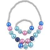 SmitCo LLC Jewelry For Little Girls, Blue Stretch Play Necklace and Bracelet Set For Kids/Toddlers