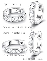 Kesaplan 2 pares pendientes de aro hechos de cristales de Swarovski, platino chapado en platino Huggies Set de pendientes para mujeres niñas lindo pequeño aro pendientes