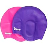 2 Pack,IPOW Soft Wrinkle-Free Silicone Swim Swimming Cap Soft Ear Protective Bating Hat Cap for Short and Medium Length Hair,Purple+Rose Red