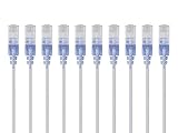 Monoprice SlimRun Cat6A Ethernet Patch Cable - Network Internet Cord - RJ45, Stranded, 550Mhz, UTP, Pure Bare Copper Wire, 10G, 30AWG&nbsp;, 3ft, White, 10-Pack