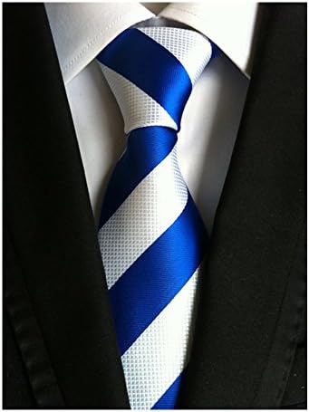 Men's Classic Checks Light Blue Jacquard Woven Silk Tie Necktie + Gift Box