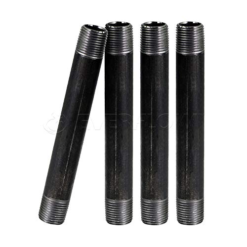 Everflow Supplies NPBL1210-4-P, Steel Nipple Pipe, Build Vintage DIY Furniture With Pre Cut Industrial Iron Pipe, Threaded Malleable Pipe  1/2" x 10" Black ( Pack Of 4) - Thumbnail 3