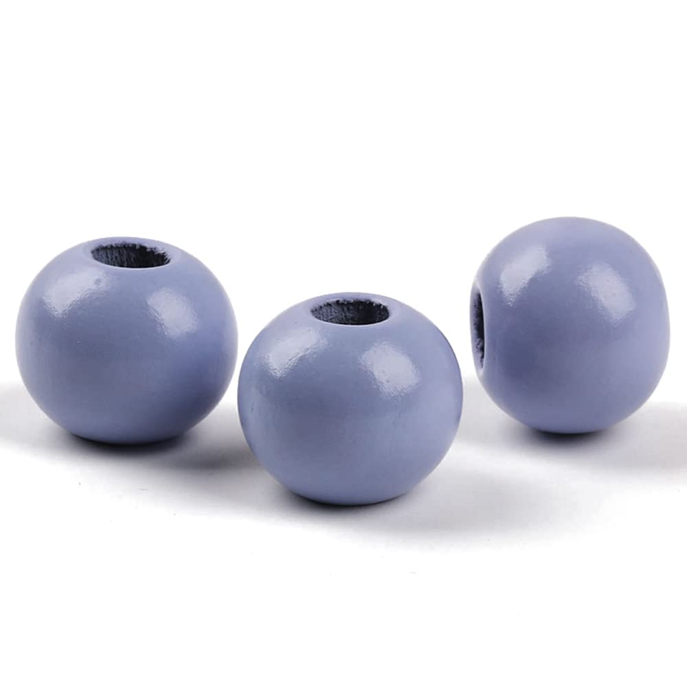 Oneyijun 50 Pcs Large Wooden Beads 20mm Natural Round Wood Beads Loose Beads, for Handmade Garlands Home Decorations Jewellery Making DIY Hand Crafts (Light Purple)