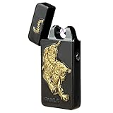 Kivors Windproof Flameless Electronic Double Pulse Arc Cigarette Lighter USB Rechargeable No Gas Metal Relief Tiger Lighter
