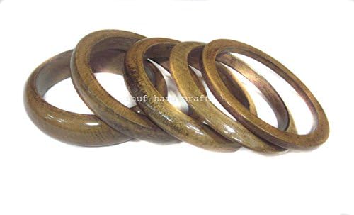 Jaipuri Stylish Women's Plain Wooden Bangles Thin Set Of 5 Stack Natural Wood in golden shade