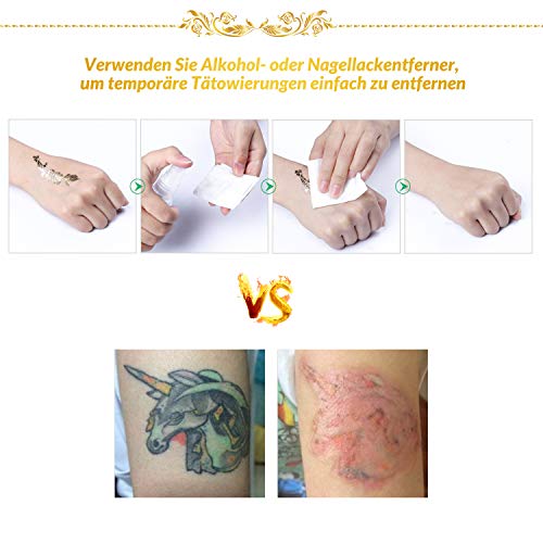 Temporärer Tattoo Hiroumer Flash Tattoos für Festival, Aufkleber Wasserdicht Metallic Sillber Tattoo 10 Stück Gesicht Tattoos Sticker für Damen Kinder Frauen für Party Festival Shows