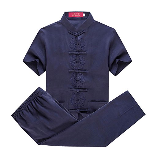 KIKIGOAL Mens Martial Arts Kung Fu Uniform Short Sleeve Tang Suit With Pattern