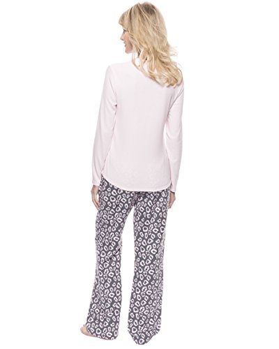 Noble Mount Women's Cotton Flannel Lounge Set - Jaguar Grey/Pink - X-Large