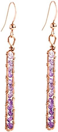 Sunrise Gem Earrings - Rose Gold Rectangle Dangle Earrings with Ombre Purple Amethyst