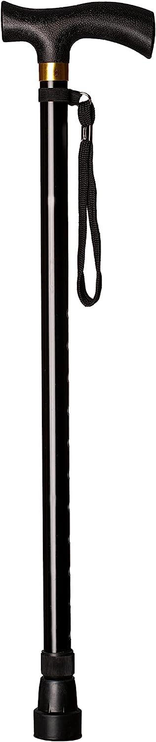 Folding Walking Stick In Black - Portable - Fully Adjustable - Lightweight - Aluminium - None Slip Foot - Simple
