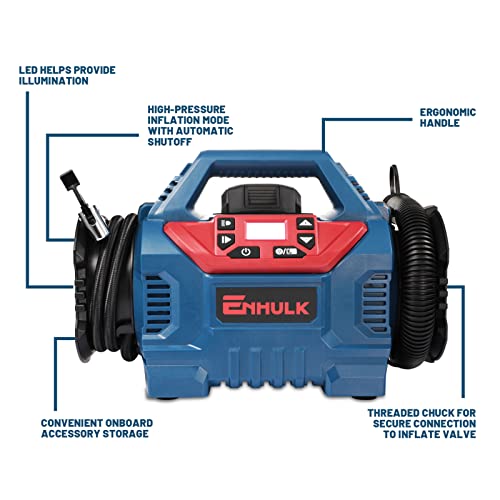 Enhulk Cordless Tire Inflator Air Compressor 20V Rechargeable Battery