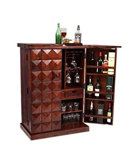 B.L Wood Furniture Sheesham Wood Stylish Bar Cabinet for Living Room | Wine Storage| Teak Finish