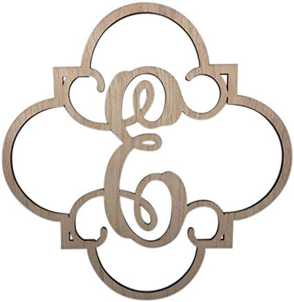 Fancy Vine Monogram Letter "E", Laser Cut, 3/16 Inch, Unfinished Wood, Sturdy, 12 x 12 Inches